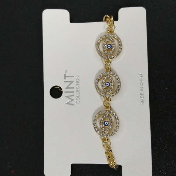 Mint Collection Gold and silver rhinestone w circular blue evil eye bracelet - Picture 3 of 5